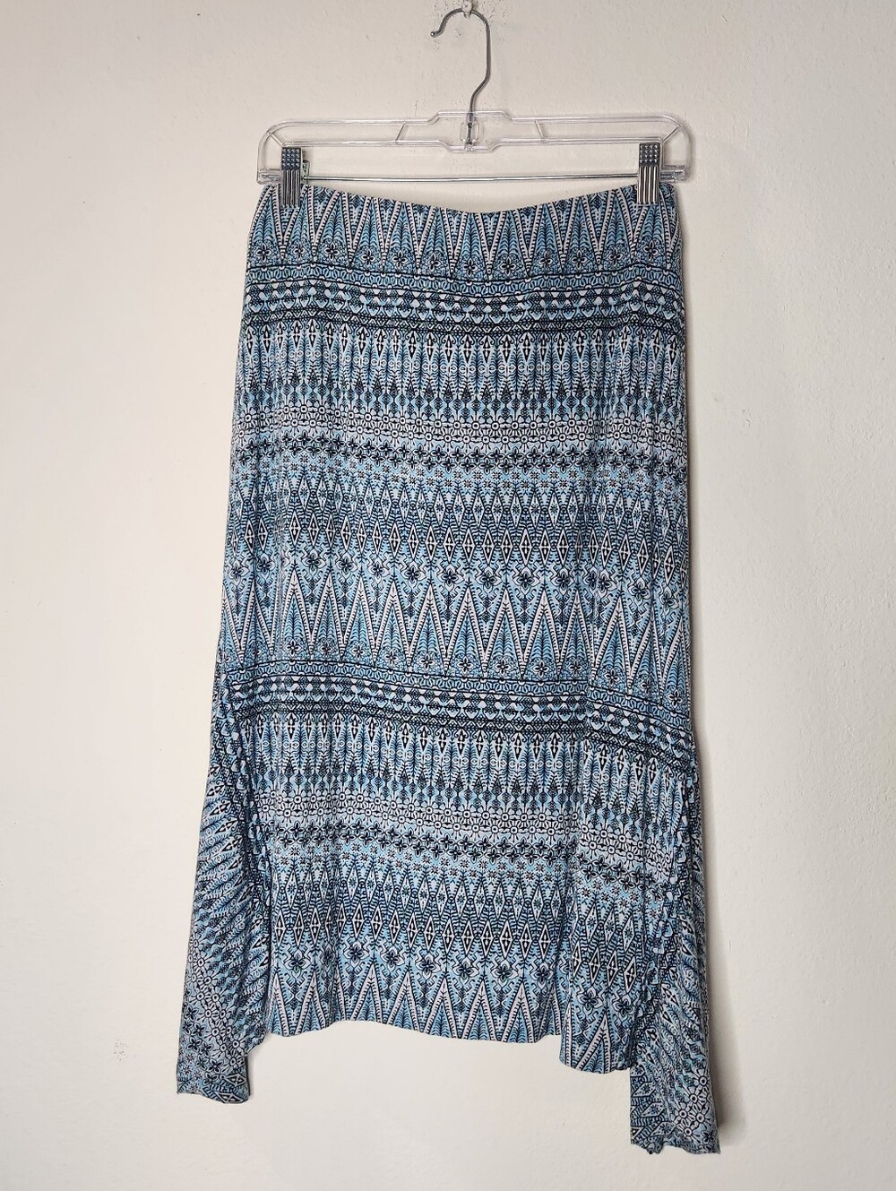 J. Jill Womens Small Petite Blue Geometric Elastic Band Midi Skirt